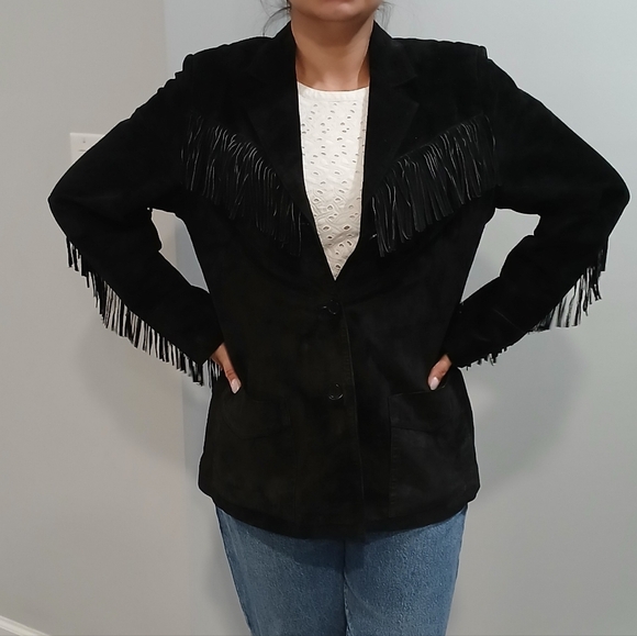 Black Suede Jacket with Fringe by [Brand] - Picture 15 of 16